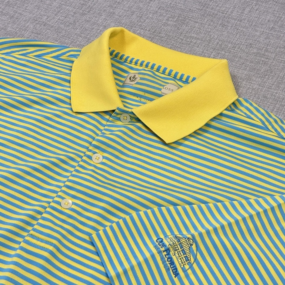 Donald Ross Golf Polo Shirt Mens Large Green Yellow Striped Short Sleeve